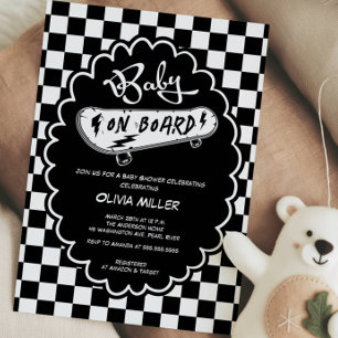 Baby på skateboard inbjudan till baby shower