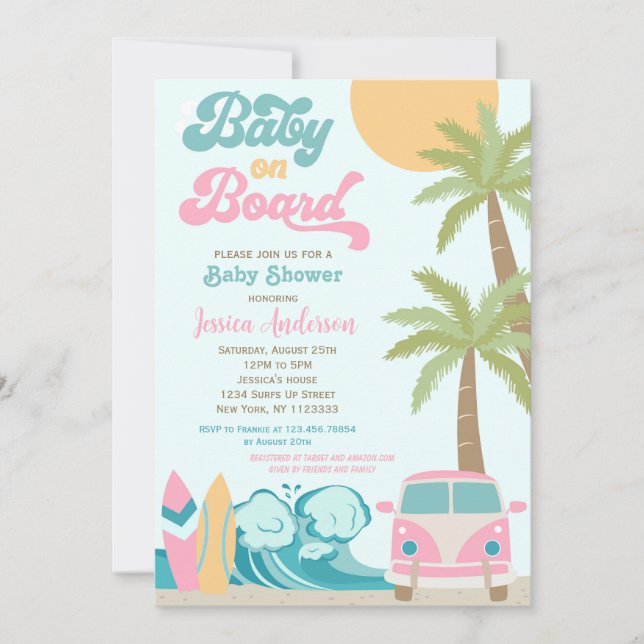 Baby på Surfan Baby Shower-inbjudan till babyflick Inbjudningar (Framsida)