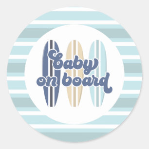 Baby på Surfbräda Strand Babykalas Klassiker Runt Klistermärke