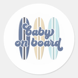 Baby på Surfbräda Strand Babykalas Klassiker Runt Klistermärke