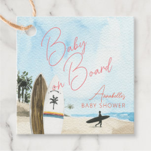 Baby på Surfbräda Strand Rosa Bebisens Första Dag Gåvor Etiketter