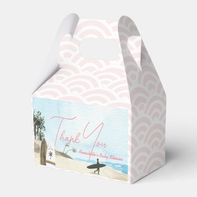 Baby på Surfbräda Strand Rosa Bebisens Första Dag Presentaskar (Framsidan Sidan)