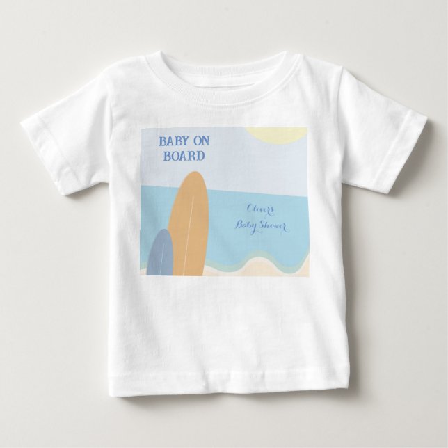 Baby på Surfing Beach Baby Shower T Shirt (Framsida)