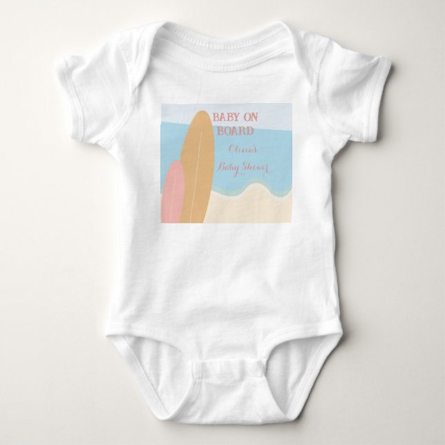 Baby på Surfing Beach Baby Shower T Shirt (Framsida)
