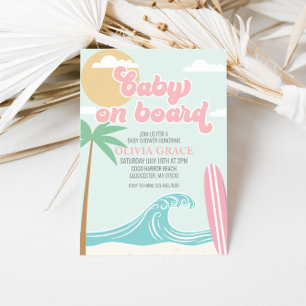 Baby på väg Pink Surf Beach Baby Shower Inbjudningar