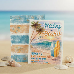 Baby på väg Retro Surf Strand Babyfirande Inbjudningar