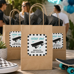 Baby på väg Skateboard Baby Shower-dekal Klistermä Fyrkantigt Klistermärke