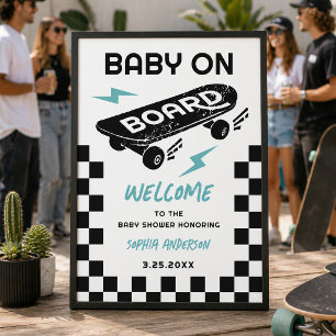 Baby på väg Skateboard Baby Shower Välkomstskylt Poster