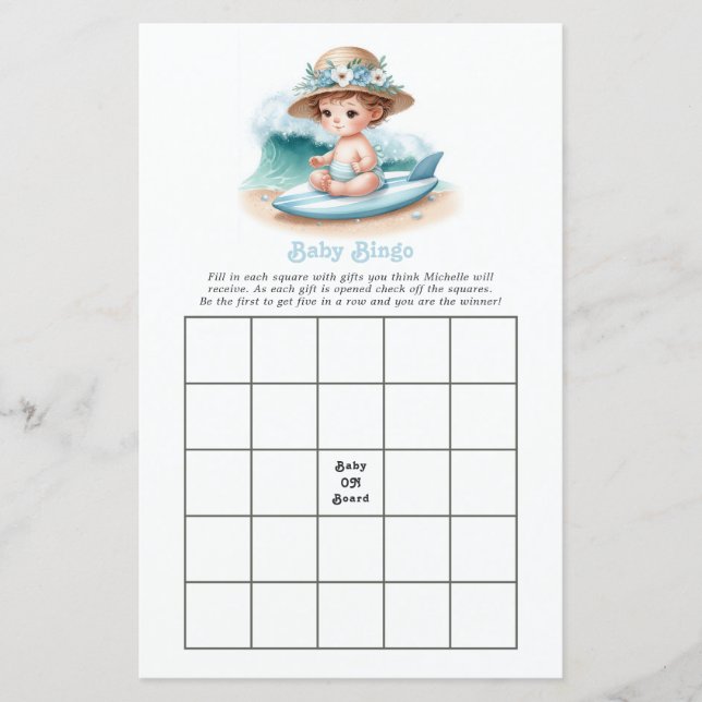 Baby på väg Strand Baby Shower Bingo spel (Framsida)
