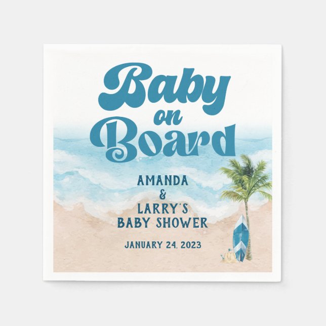 Baby på väg strandpojke baby shower pappersservett (Framsidan)