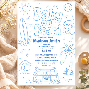 Baby på väg strandsurf Baby shower sommar retro Inbjudningar