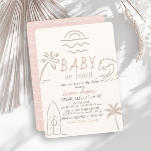 Baby på väg Surf Doodle Rosa Flickas Babyshower Inbjudningar