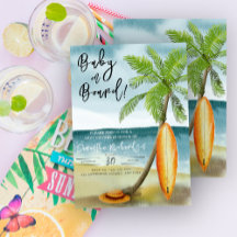 Baby på väg! Surfande strand baby shower akvarell
