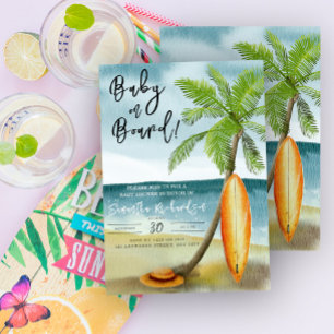 Baby på väg! Surfande strand baby shower akvarell Inbjudningar