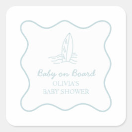 Baby på väg tecknad Surfbräda Beach Baby Shower Fyrkantigt Klistermärke
