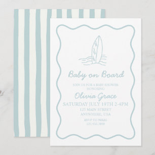 Baby på väg tecknad Surfbräda Beach Baby Shower Inbjudningar