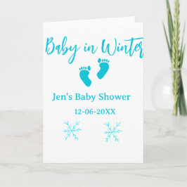 Baby på vinter baby shower blå babyfötter snöfling kort