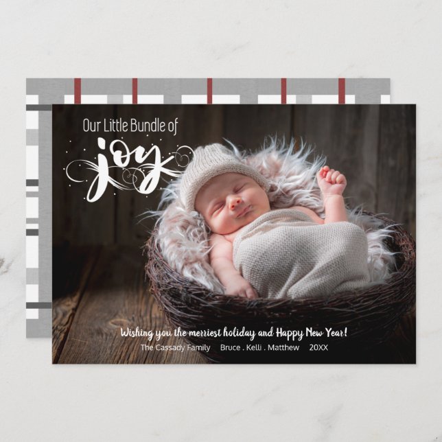 Baby-paket med Joy Script Photo Julkort (Fram/baksida)