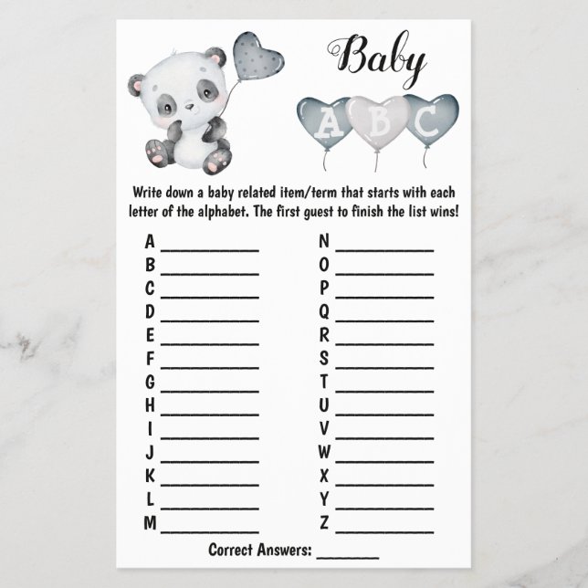 Baby Panda ABC-babyvykort Flygblad (Framsidan)
