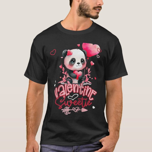 Baby Panda Adorable Valentine Sweetie With Hearts  T Shirt (Framsida)