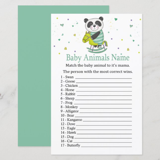 Baby Panda Baby Djur Namn Lek (Fram/baksida)