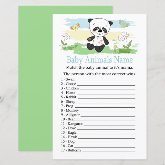 Baby panda Baby Djur Namn Lek (Fram/baksida)