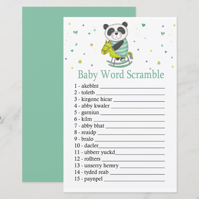 Baby Panda Baby ord-vilt (Fram/baksida)