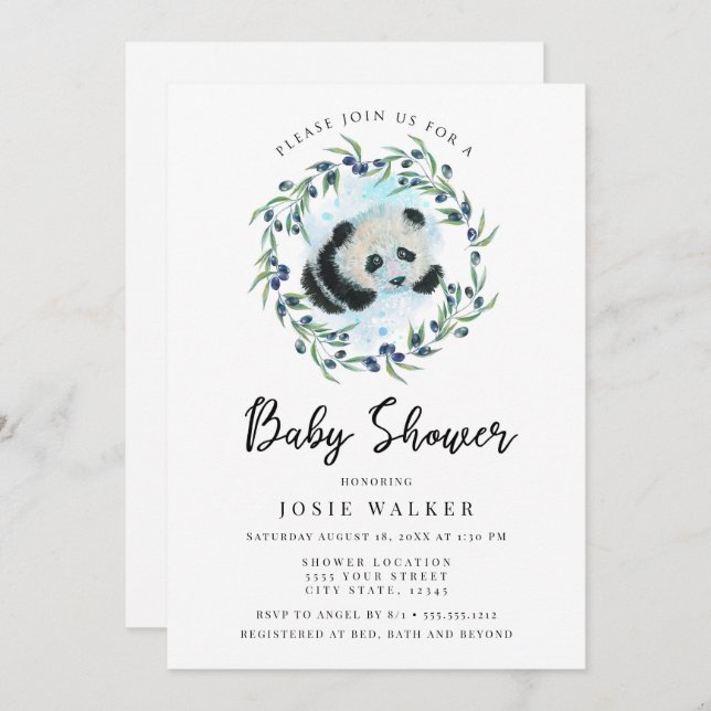 Baby Panda, babyskor Inbjudningar (Fram/baksida)