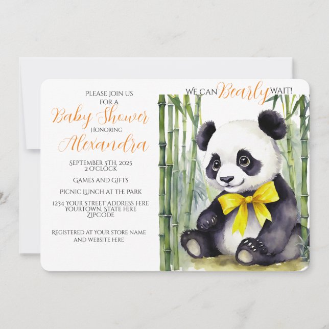 Baby Panda Barly Wait Baby Shower Inbjudningar (Framsida)