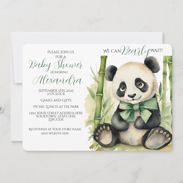 Baby Panda Bear Barly Wait Baby Shower Inbjudningar (Framsida)