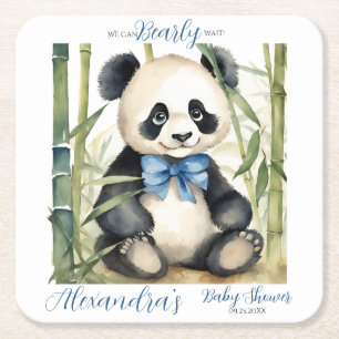 Baby Panda Bear Boy Baby Shower Underlägg Papper Kvadrat