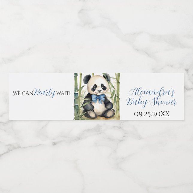 Baby Panda Bear Boy Baby Shower Vattenflaskor Etikett (Singel etikett)