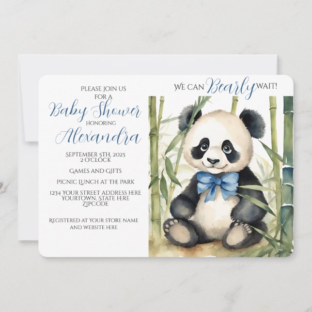 Baby Panda Bear Boy Barly Wait Baby Shower Inbjudningar (Framsida)