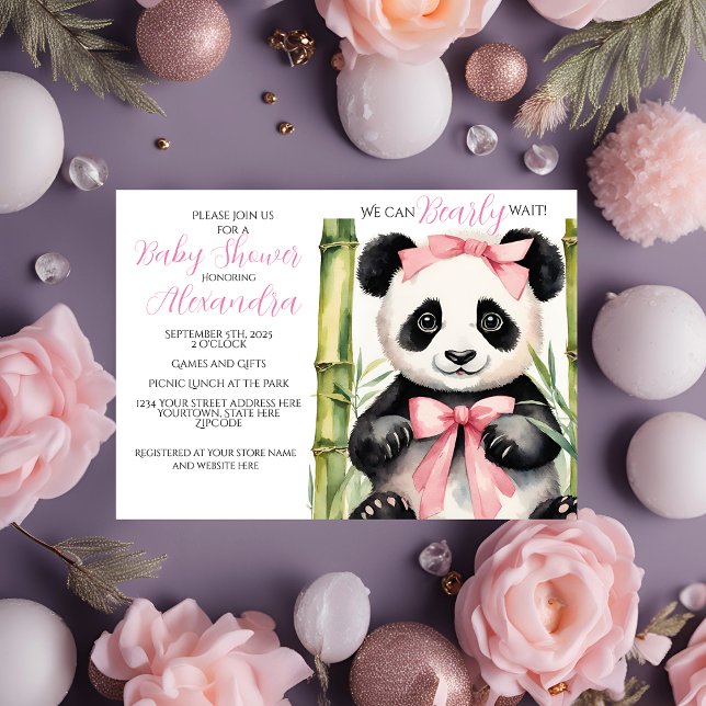 Baby Panda Bear Girl Barly Wait Baby Shower Inbjudningar (Skapare uppladdad)