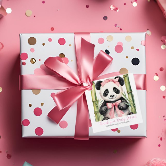 Baby Panda Bear Girls Baby Shower Tack Gåvor Etiketter (Skapare uppladdad)