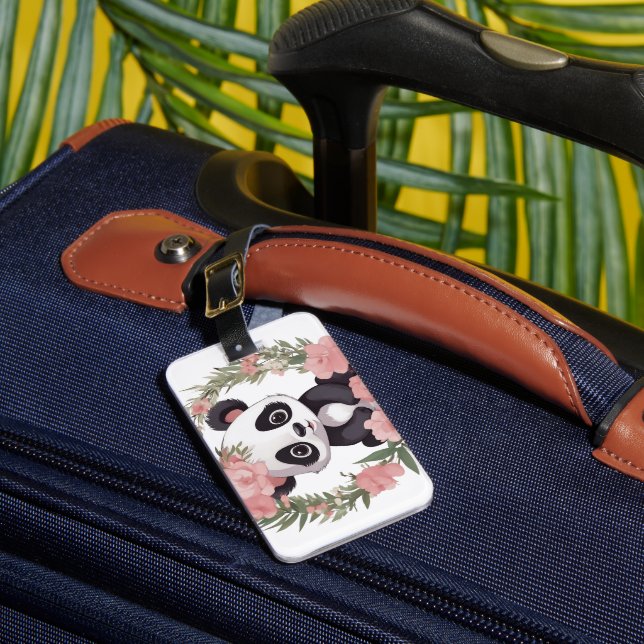 Baby Panda Bear med blommor Bagagebricka (Framsida Insitu 1)