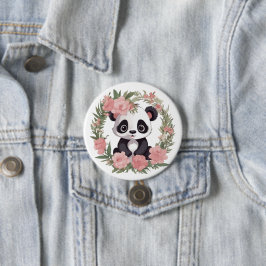 Baby Panda Bear med blommor Knapp