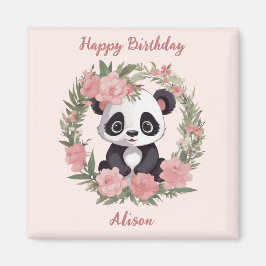 Baby Panda Bear med blommor Magnet