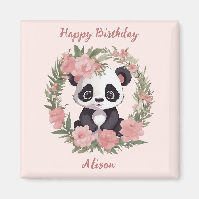 Baby Panda Bear med blommor Magnet (Framsidan)