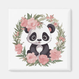 Baby Panda Bear med blommor Magnet