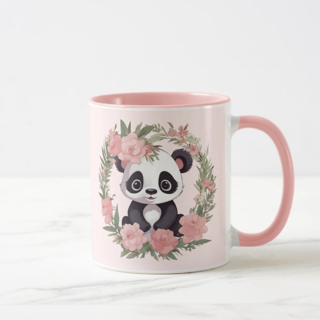 Baby Panda Bear med blommor Mugg (Höger)