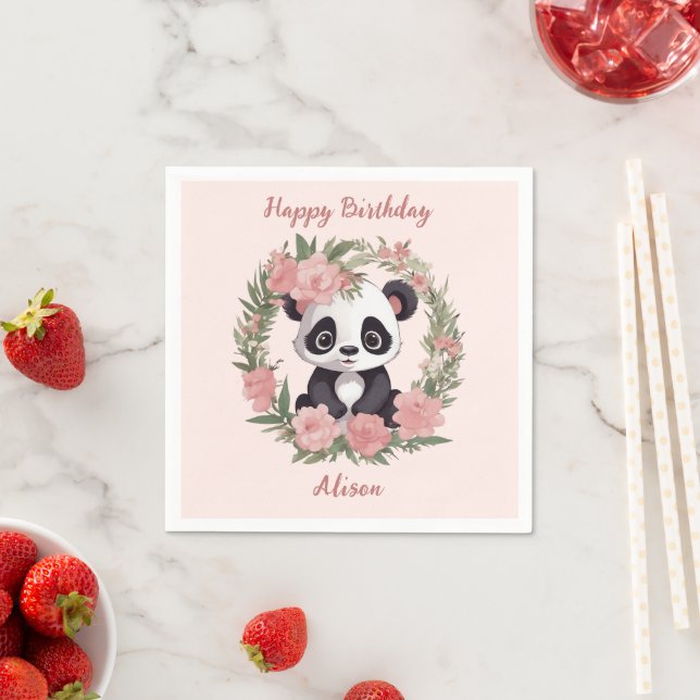 Baby Panda Bear med blommor Pappersservett (Insitu)