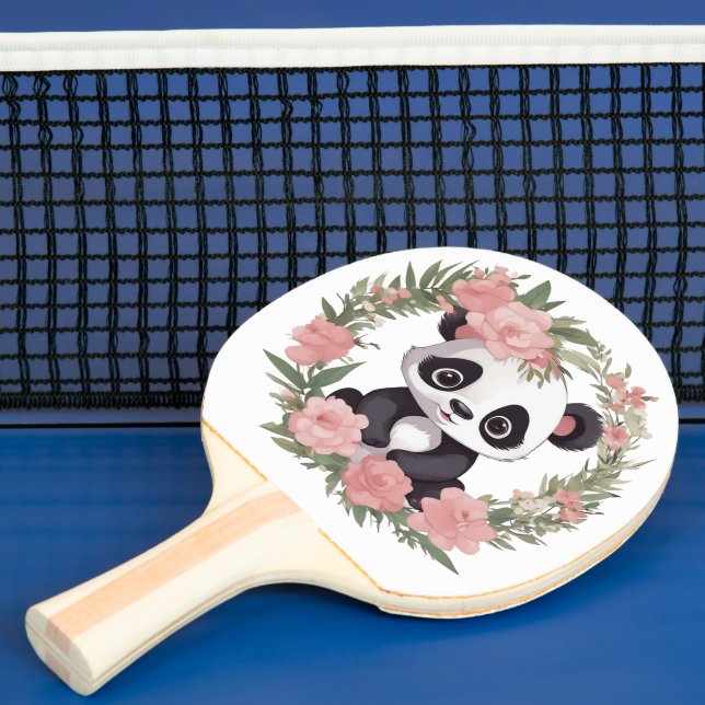 Baby Panda Bear med blommor Pingisracket (Insitu)