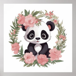 Baby Panda Bear med blommor Poster