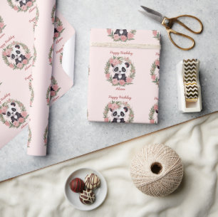 Baby Panda Bear med blommor Presentpapper