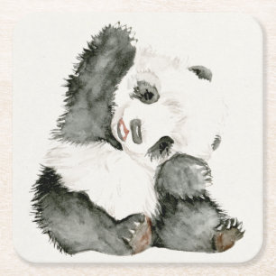 Baby Panda Cute och Hårig Underlägg Papper Kvadrat