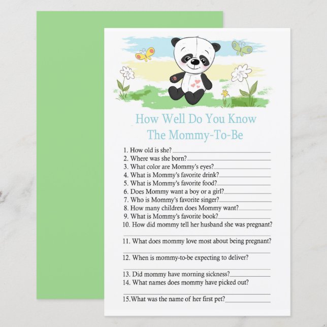 Baby panda Hur bra vet du om babyduschspel? (Fram/baksida)