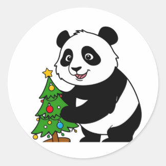 Baby-panda med julgran runt klistermärke