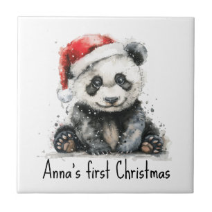 baby panda med julhatt, anpassade kakelplatta