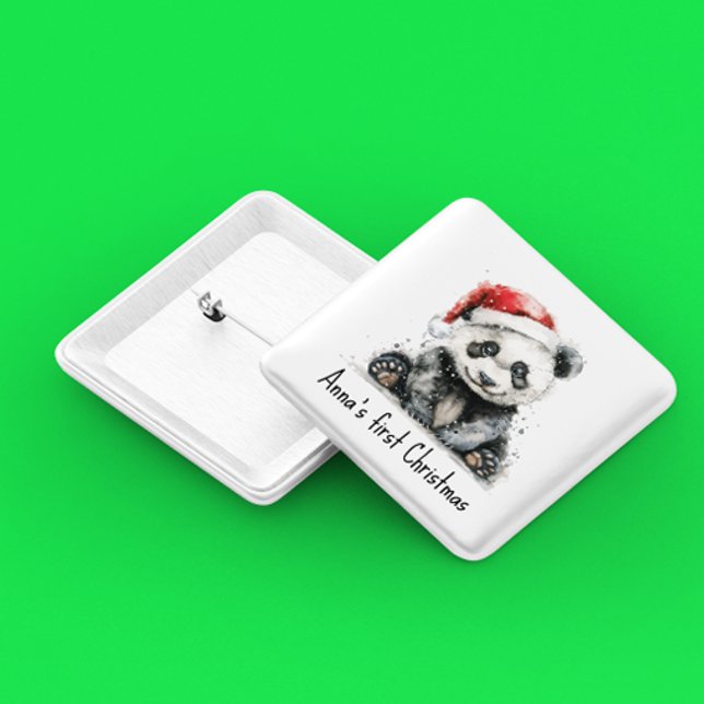 baby panda med julhatt, anpassade knapp (Skapare uppladdad)